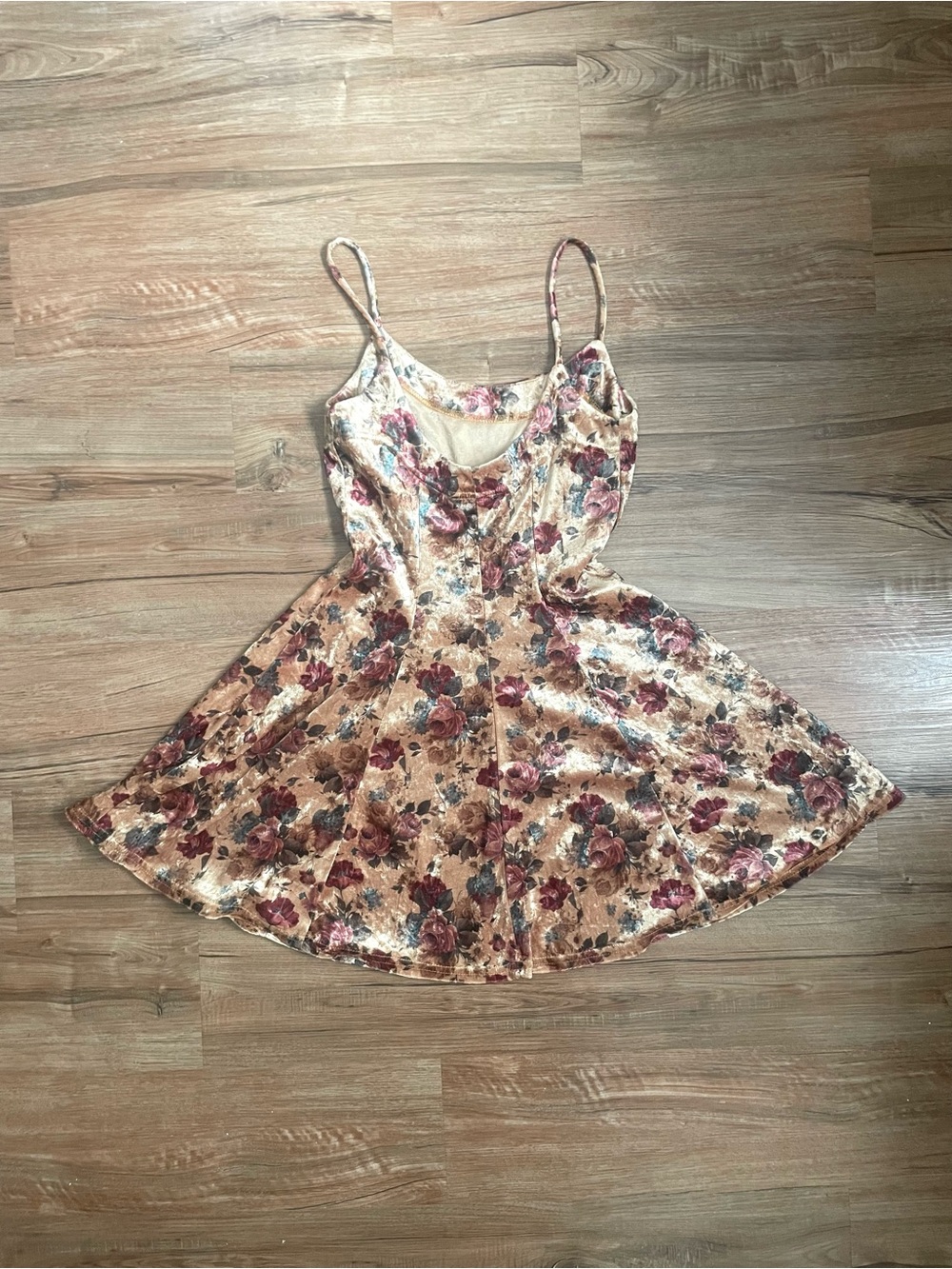 Vintage Rampage Floral Velvet Mini Dress in Champagne with Burgundy Roses Size 5 - Picture 3 of 6